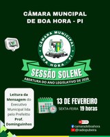 Câmara Municipal de Boa Hora realiza Sessão Solene de Abertura do Ano Legislativo de 2026